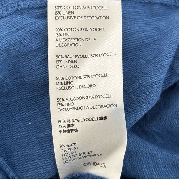 Free People XL Blue Babydoll Cami Top Cotton Linen Blend Embroidered Boho Hippie - Picture 5 of 14